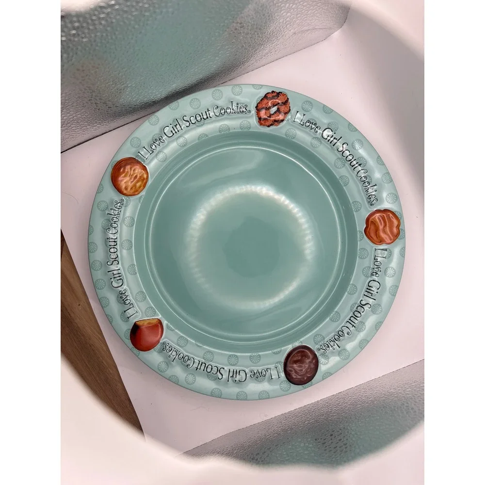 Girl Scout Cookies Plate Teal Dessert Serving Dish I Love Girl Scout Cookies
